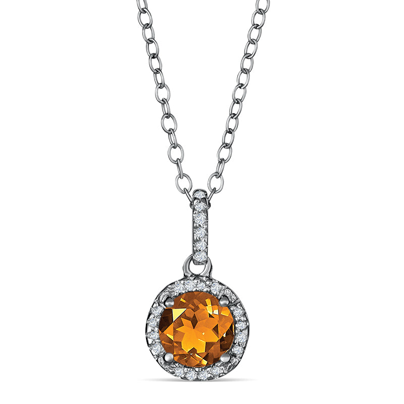 Sterling Silver Pendant with Citrine and Diamond