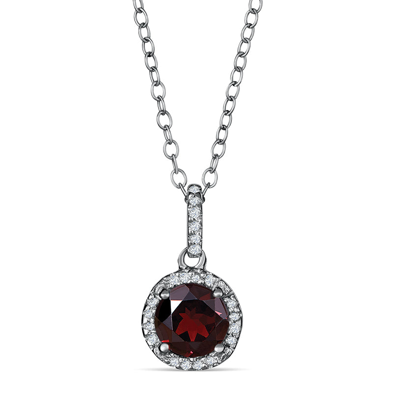 Sterling Silver Pendant with Garnet and Diamonds