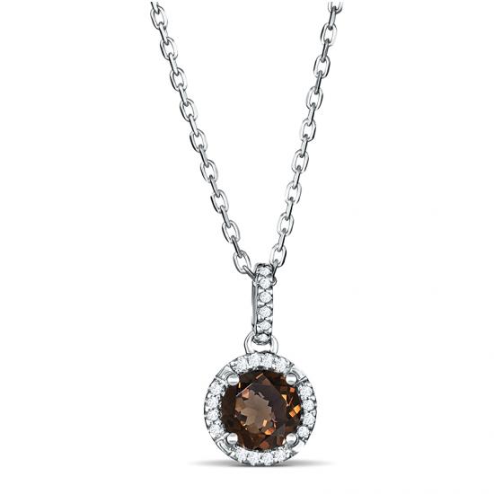 Sterling Silver Pendant with Smoky Quartz and Diamonds