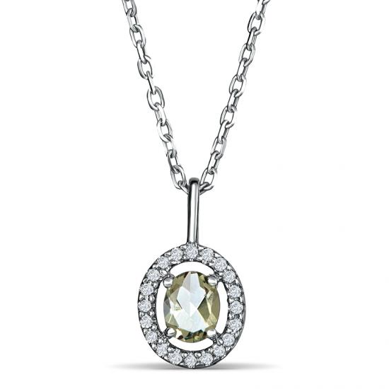 Sterling Silver Pendant with Green Amethyst and Diamond (CALL FOR PRICING AND AVAILABILITY)