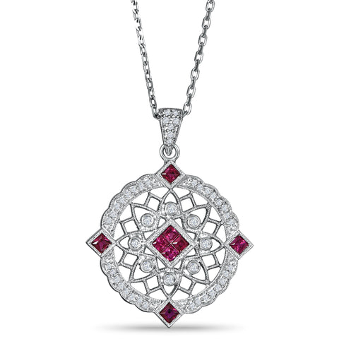 Sterling Silver Pendant with Ruby and Diamond
