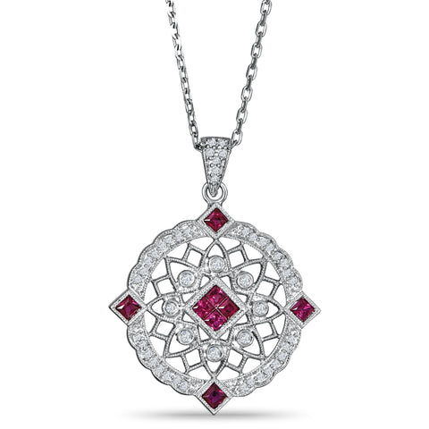 Sterling Silver Pendant with Ruby and Diamond