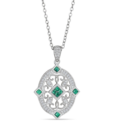Sterling Silver Neckalce with Emerald and Diamond