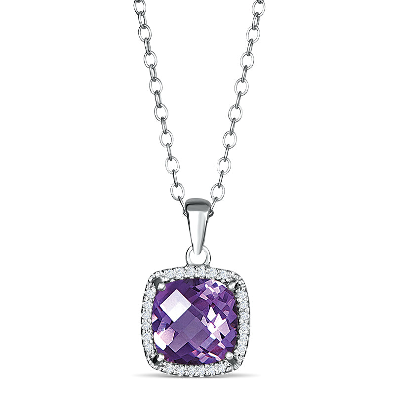 Sterling Silver Pendant with Amethyst and Diamond