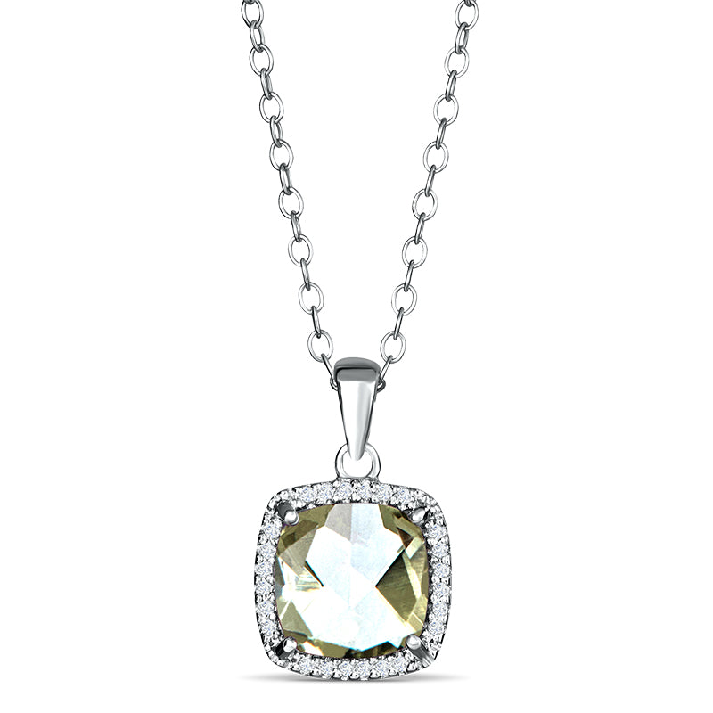 Sterling Silver Pendant with Green Amethyst and Diamond