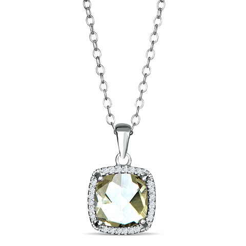 Sterling Silver Pendant with Green Amethyst and Diamond (CALL FOR PRICING AND AVAILABILITY)