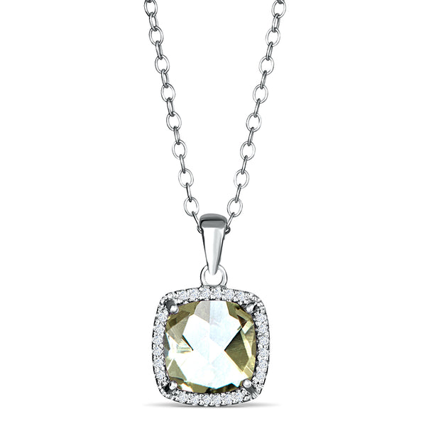 Sterling Silver Pendant with Green Amethyst and Diamond (CALL FOR PRICING AND AVAILABILITY)