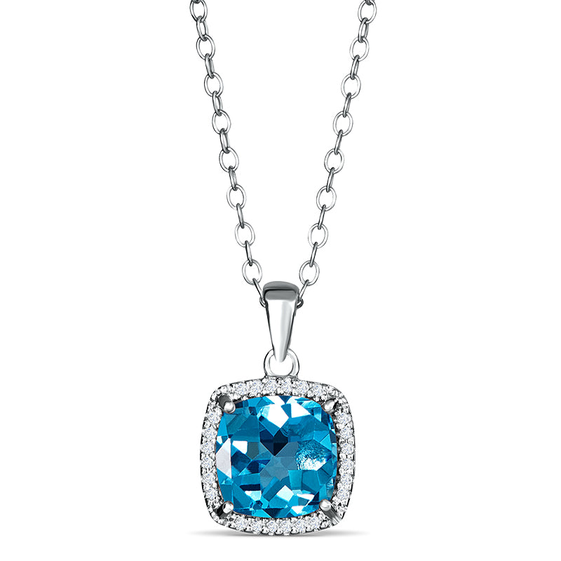 Sterling Silver Pendant with Blue Topaz and Diamond