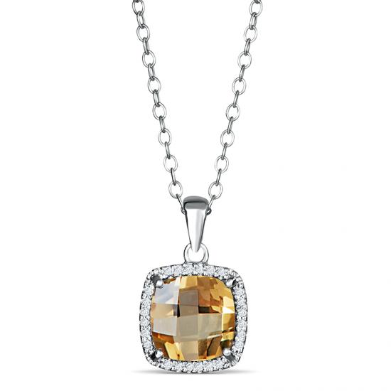 Sterling Silver Pendant with Citrine and Diamond