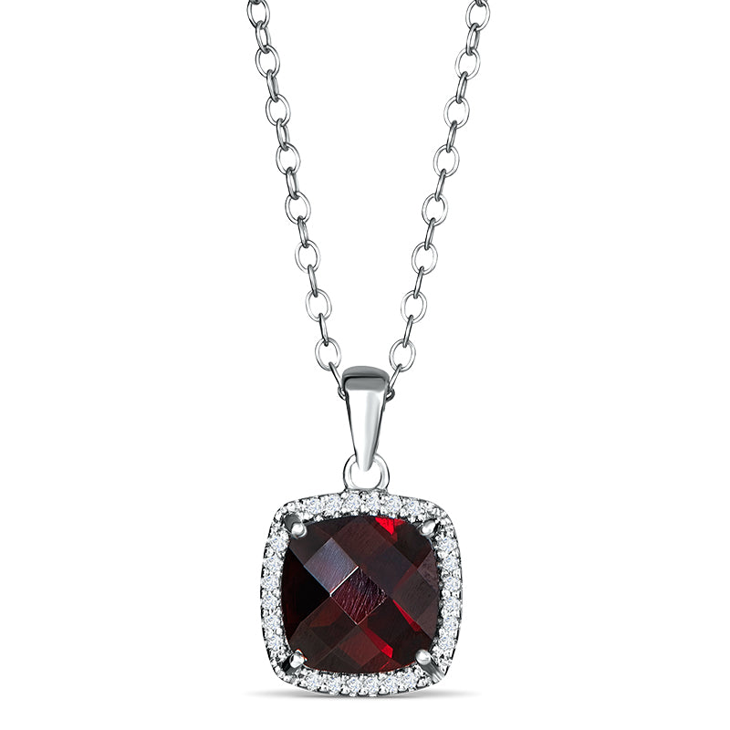 Sterling Silver Pendant with Garnet and Diamonds