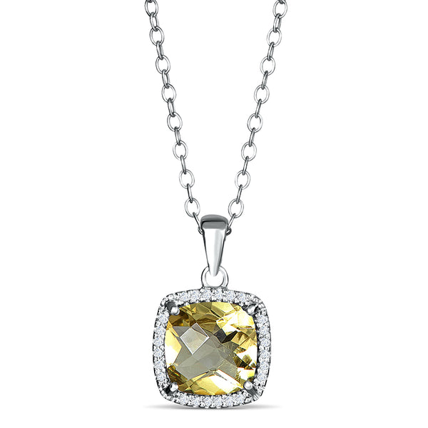 Sterling Silver Pendant with Lemon Quartz and Diamond