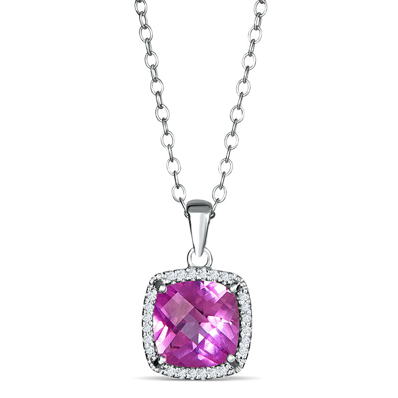 Sterling Silver Pendant with Pink Quartz and Diamond