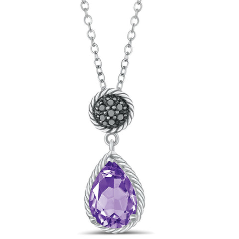 Sterlng Silver Necklace with Amethyst and Black Diamond