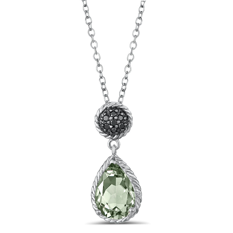 Sterling Silver Pendant with Green Amethyst and Black Diamond