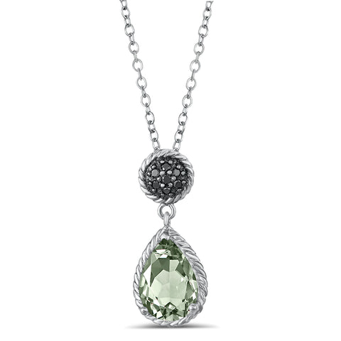 Sterling Silver Pendant with Green Amethyst and Black Diamond (CALL FOR PRICING AND AVAILABILITY)