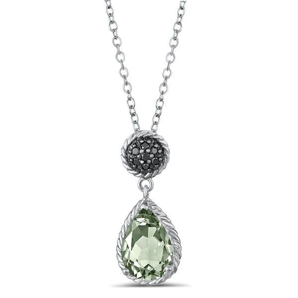 Sterling Silver Pendant with Green Amethyst and Black Diamond (CALL FOR PRICING AND AVAILABILITY)