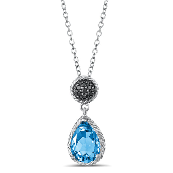 Sterling Silver Pendant with Blue Topaz and Black Diamond