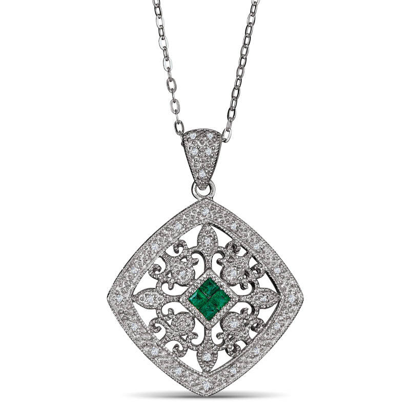 Sterling Silver Pendant with Emerald and Diamond