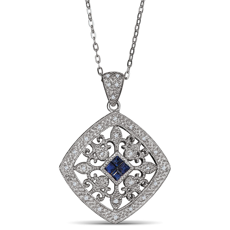 Sterling Silver Pendant with Sapphire and Diamonds