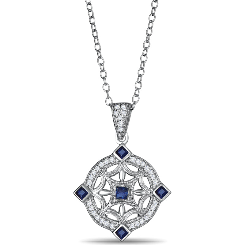 Sterling Silver Pendant with Sapphires and Diamonds