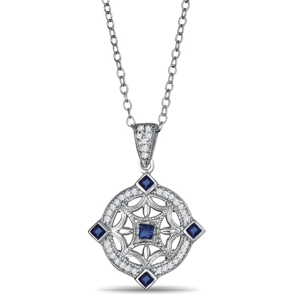 Sterling Silver Pendant with Sapphires and Diamonds