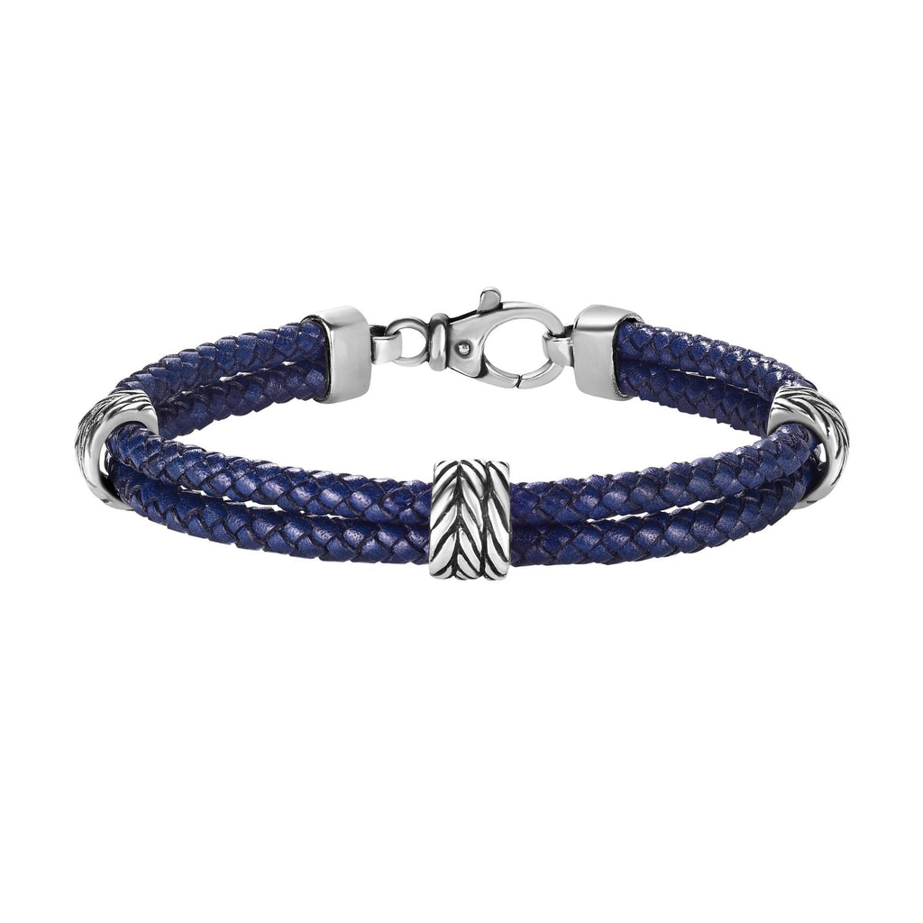 Sterling Silver 8.25 inches with Oxidized Finish 11.7mm Textured Fancy Woven Black Leather Bracelet with Lobster Clasp