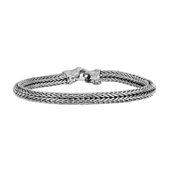 Silver 8.5 inches Rhodium Finish 6mm Shiny Designer Round Woven Bracelet with Fancy Lobster Clasp