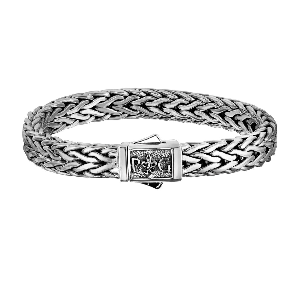 Silver 8.25 inches 4x9mm Shiny Square Weave Men's Designer Bracelet with Fancy Box Clasp