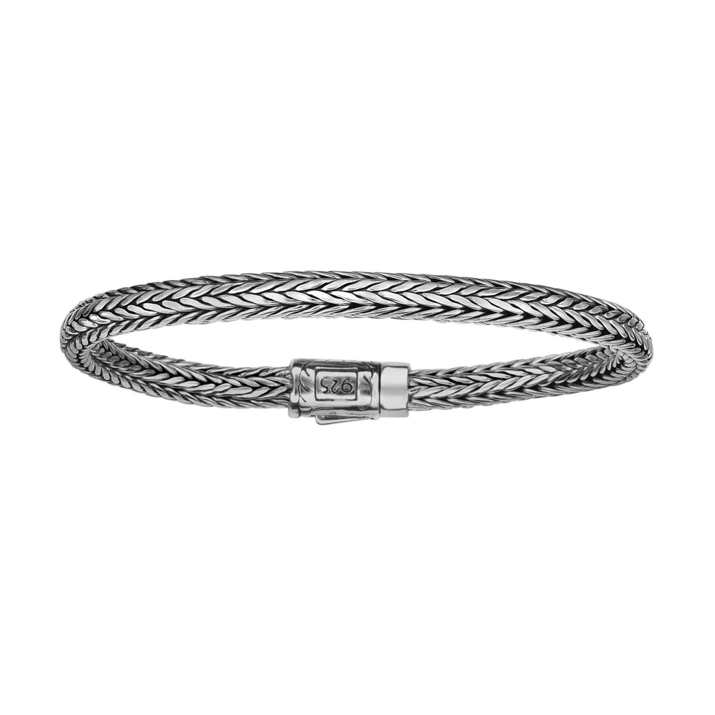 Silver 5.5 inches Rhodium Finish 3.5x2mm Domed Woven Baby Bracelet with Box Clasp