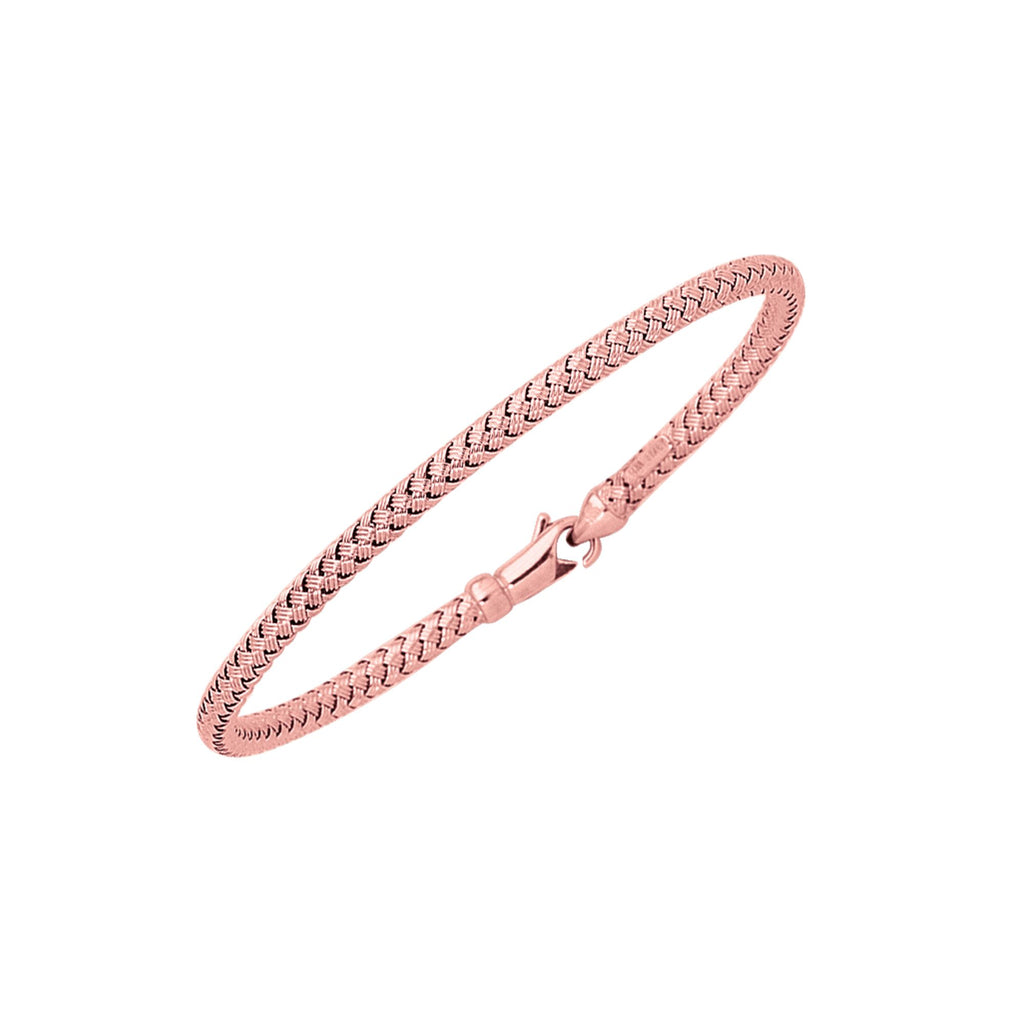 14kt 7.25 inches Rose Gold Shiny Round Basket Weaved Bangle with Lobster Clasp