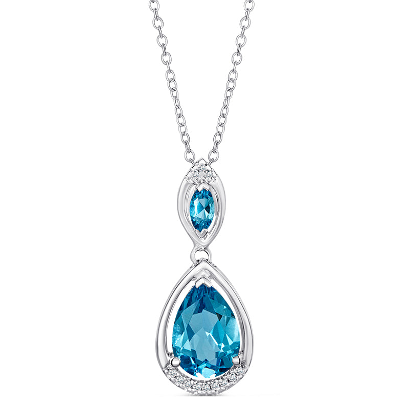 Sterling Silver Blue Topaz Pendant with Diamonds
