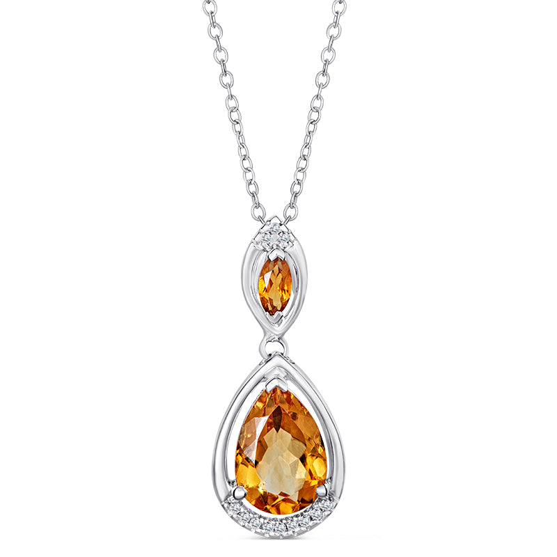 Sterling Silver Pendant with Citrine and Diamonds