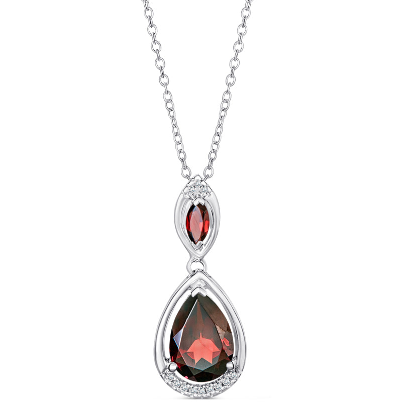 Sterling Silver Pendant with Garnet and Diamonds