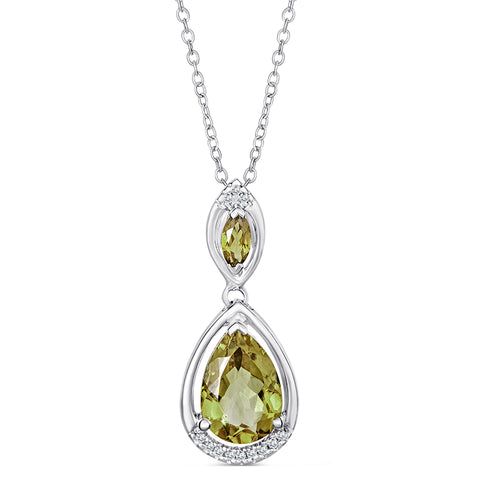 Sterling Silver Necklace with Lemon Quartz and Diamond