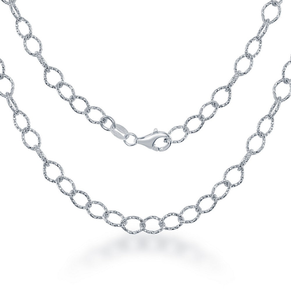 Sterling Silver  Diamond Cut Rolo Link Chain - Rhodium Plated