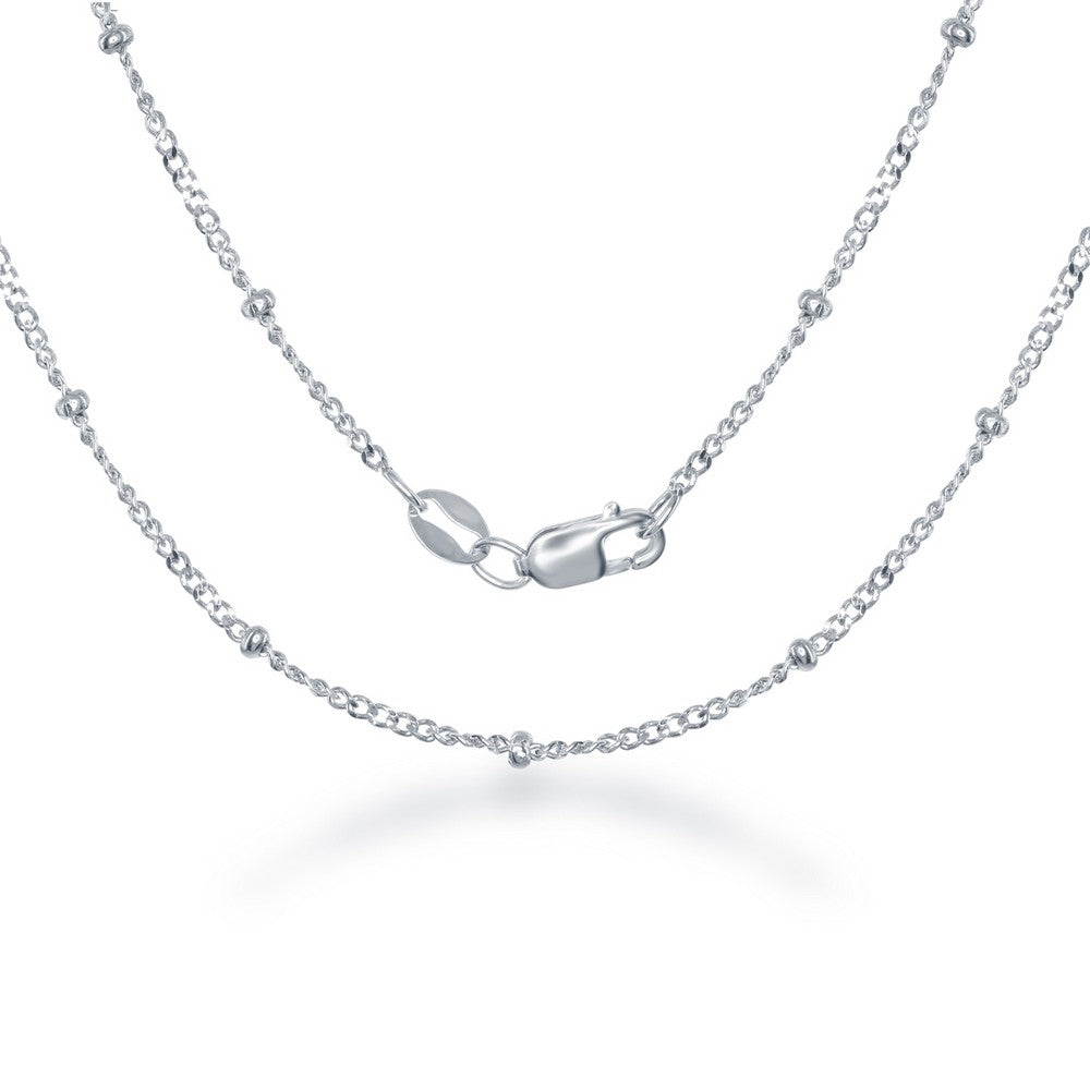 Sterling Silver 2.3mm Diamond Cut Cuban With Beads Chain - Rhodium Plated
