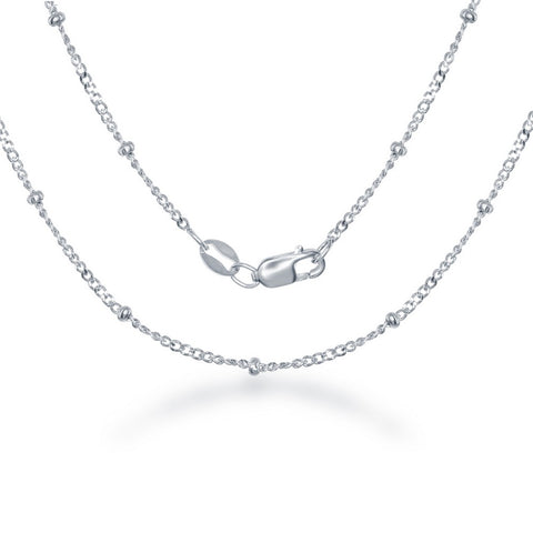 Sterling Silver 2.3mm Diamond Cut Cuban With Beads Chain - Rhodium Plated