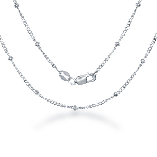Sterling Silver 2.3mm Diamond Cut Cuban With Beads Chain - Rhodium Plated