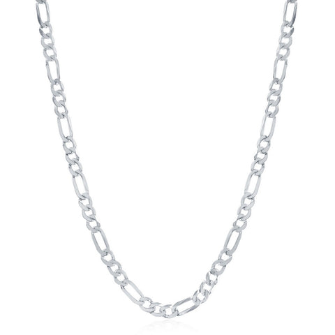 Sterling Silver 4.2mm Figaro Chain - Rhodium Plated