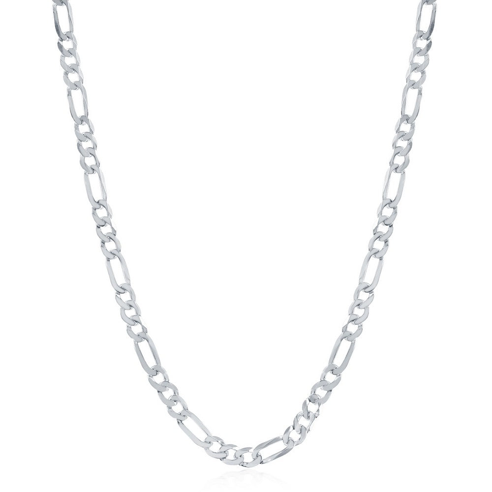 Sterling Silver 4.2mm Figaro Chain - Rhodium Plated