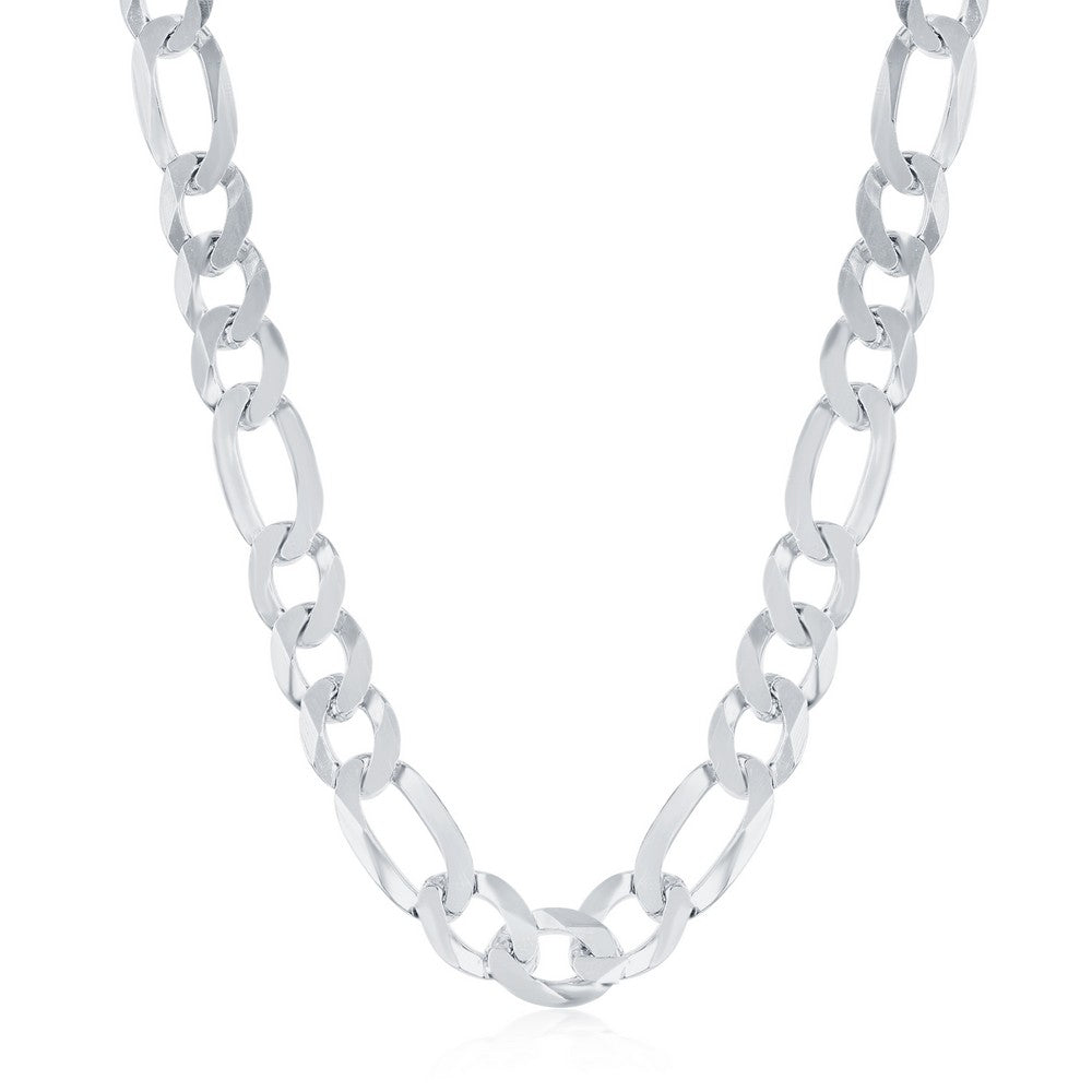 Sterling Silver 7.5mm Figaro Chain - Rhodium Plated