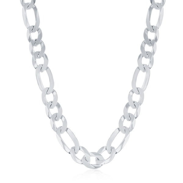 Sterling Silver 7.5mm Figaro Chain - Rhodium Plated