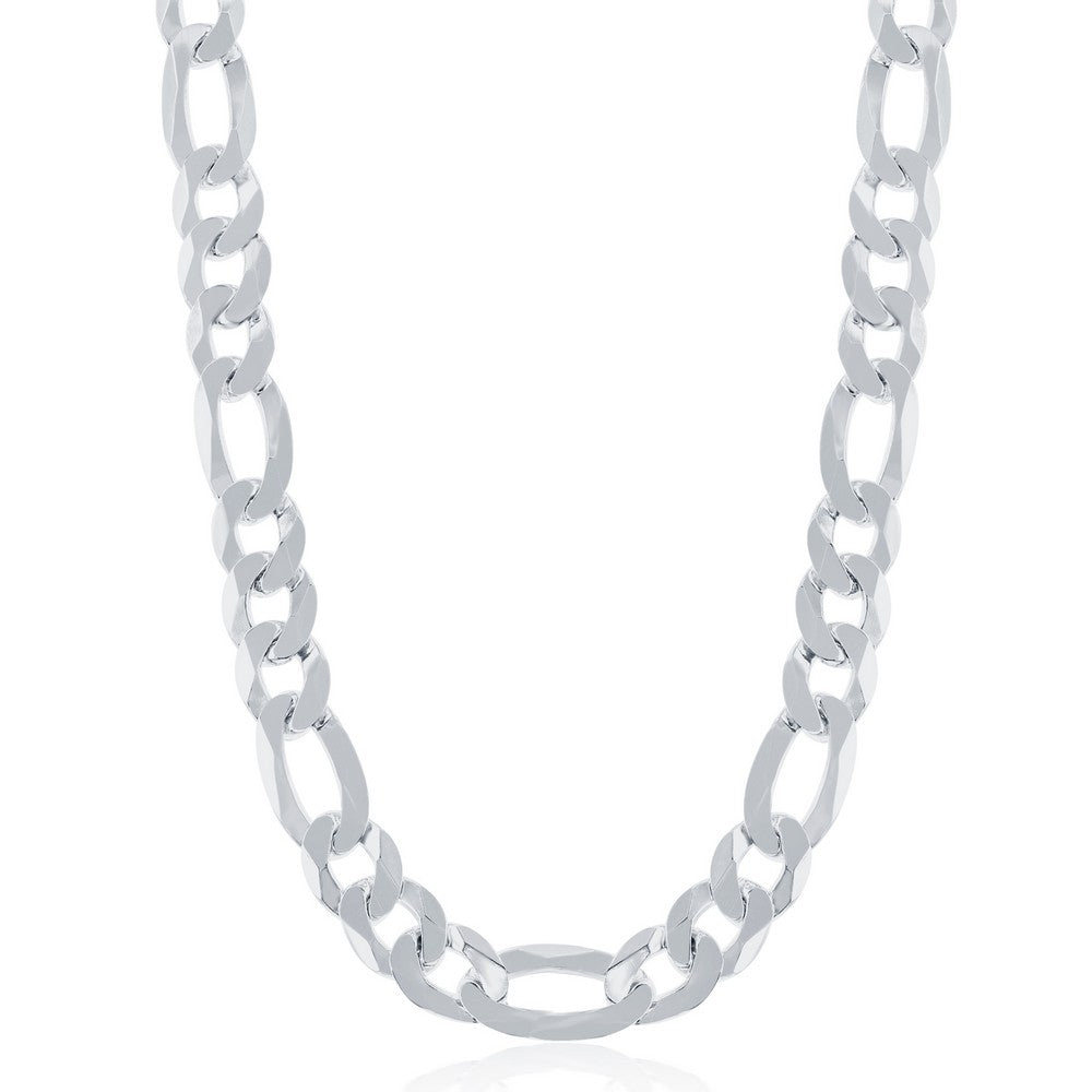 Sterling Silver 8.6mm Figaro Chain - Rhodium Plated