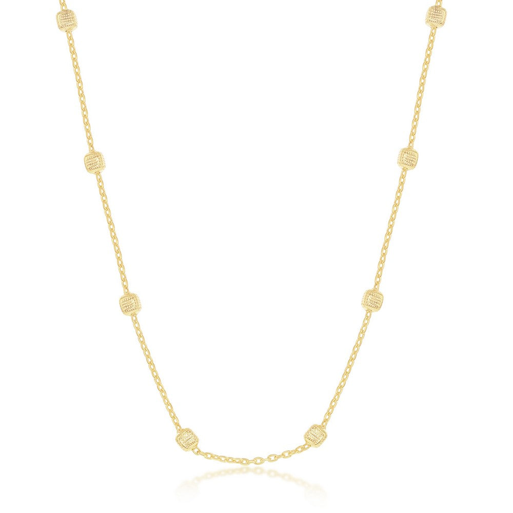 Sterling Silver Grid Square Beaded Chain - Gold Plated