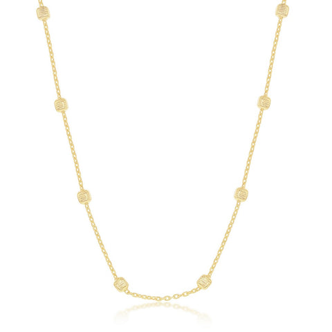 Sterling Silver Grid Square Beaded Chain - Gold Plated