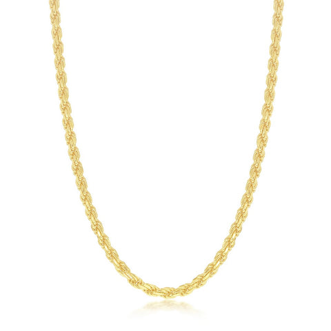 Sterling Silver Solid Diamond-Cut 3mm Rope Chain - Gold Plated