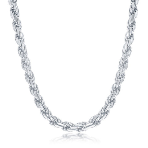 Sterling Silver Solid Diamond-Cut 5mm Rope Chain - Rhodium Plated