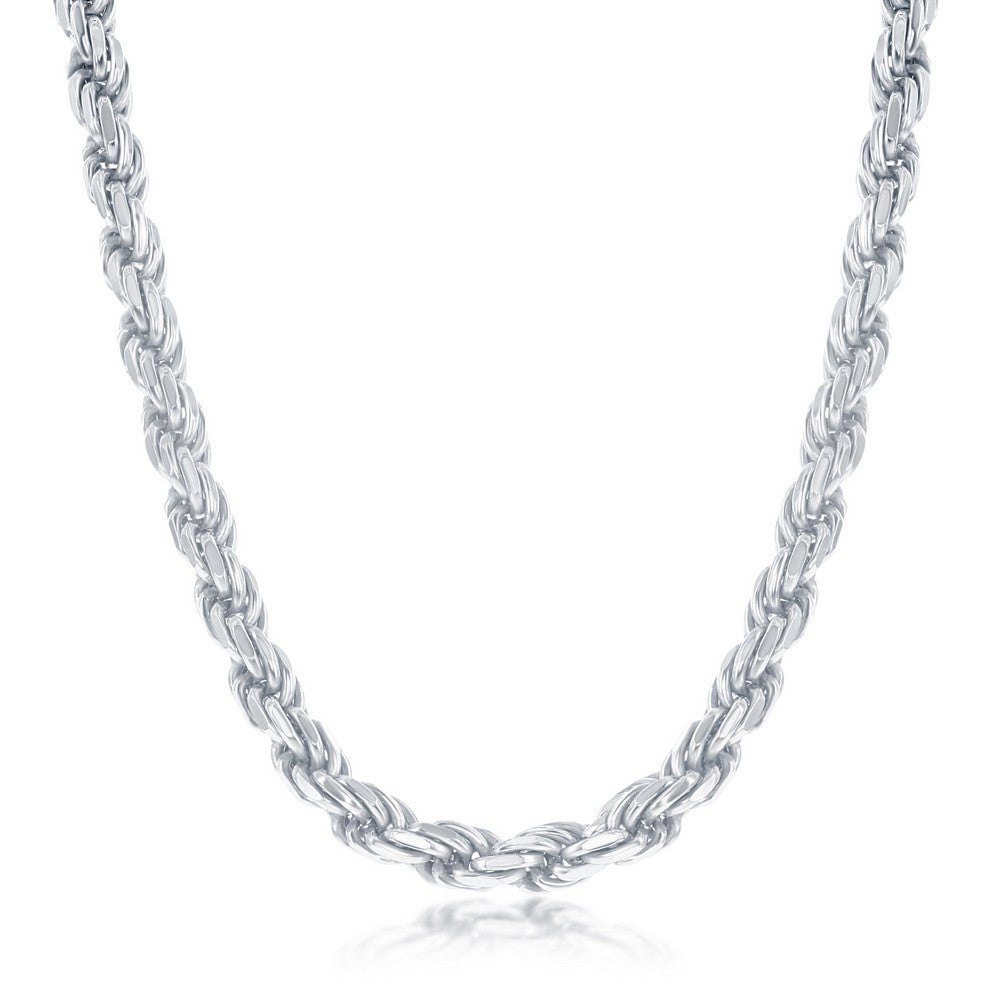 Sterling Silver Solid Diamond-Cut 5mm Rope Chain - Rhodium Plated