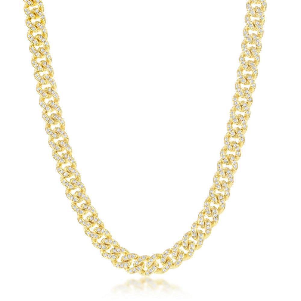Sterling Silver Micro Pave CZ, 6.5mm Miami Cuban Chain - Gold Plated