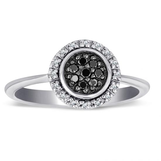 Sterling Silver Ring with Black and White Diamonds